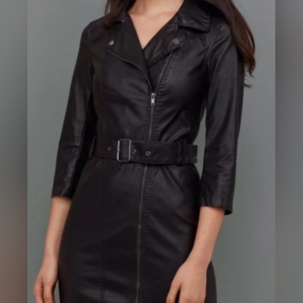 H&M Divided Faux Leather Black Biker Dress Size 8 NWT